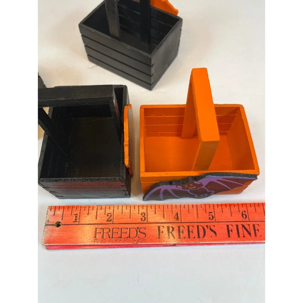 Fun World Halloween Holiday Basket Mini Wooden Crate Set 12pc Vintage Decor Gift